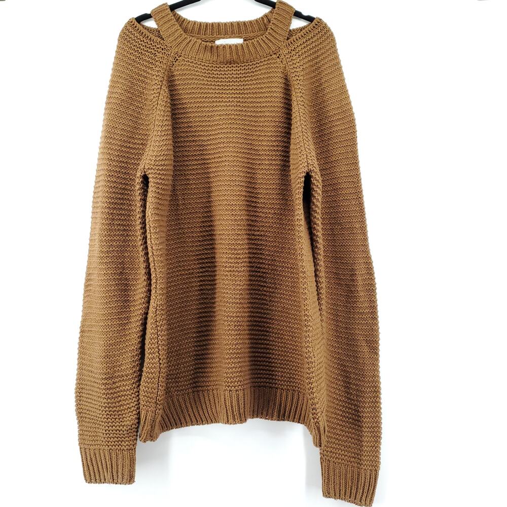 Hayden LA Oversized Boho Mustard Crew Neck Sweater Tunic Shoulder Cut Out  M/L